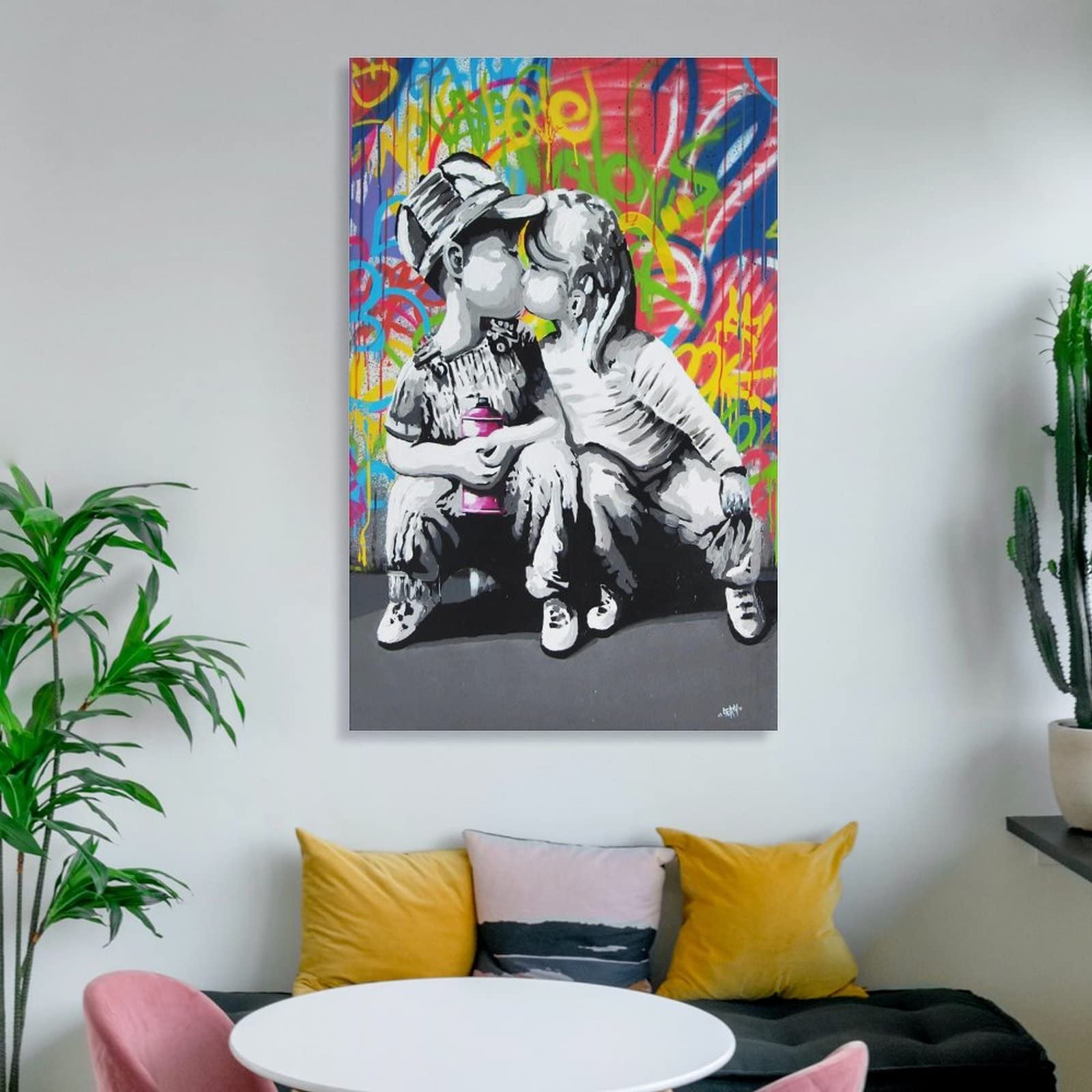 Amazon.co.jp: Banksy バンクシーポスター【少女キス少年】 キャンバス